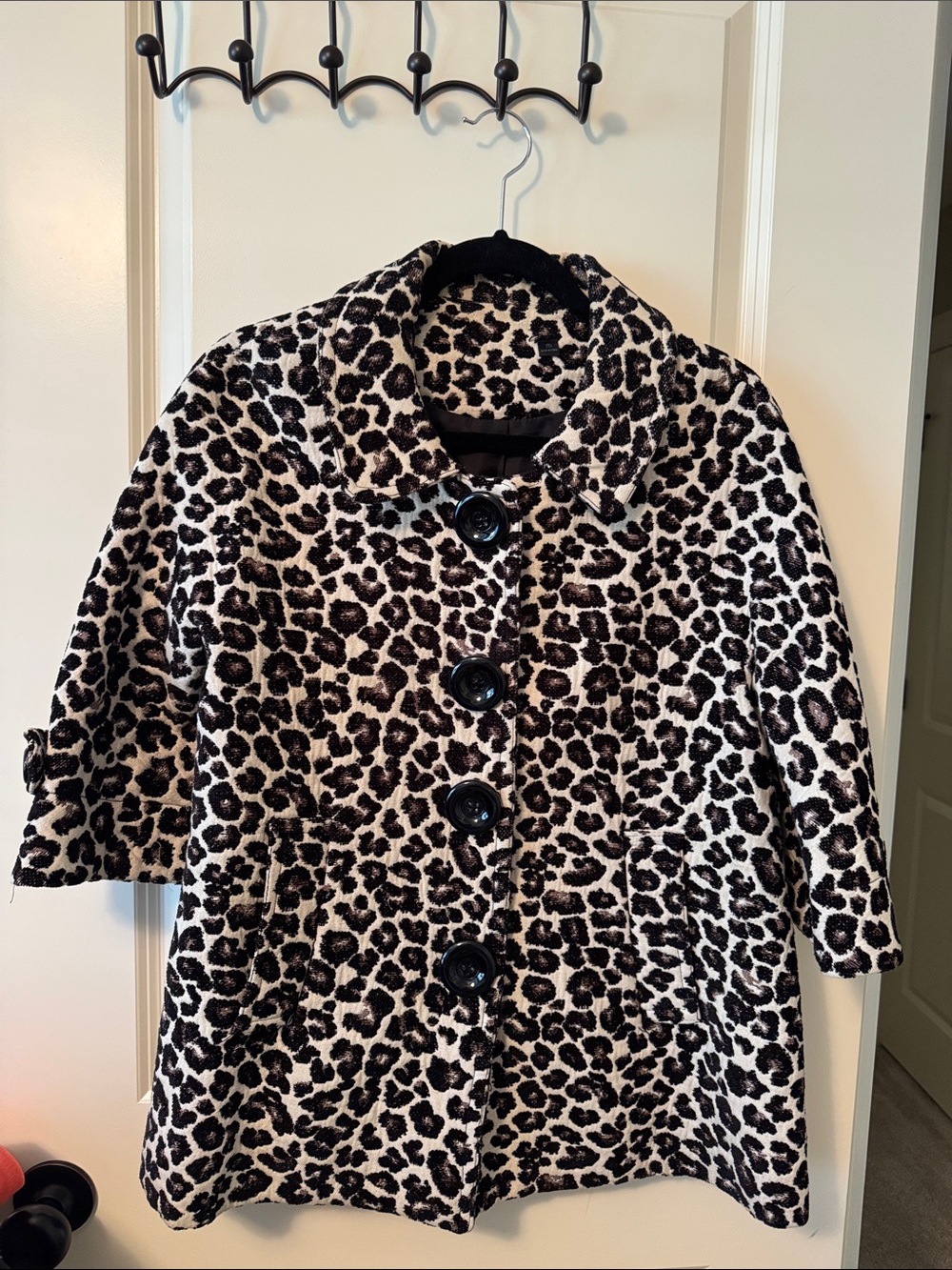 H &M Vintage Leopard Print Women's Coat - Black and Ivory